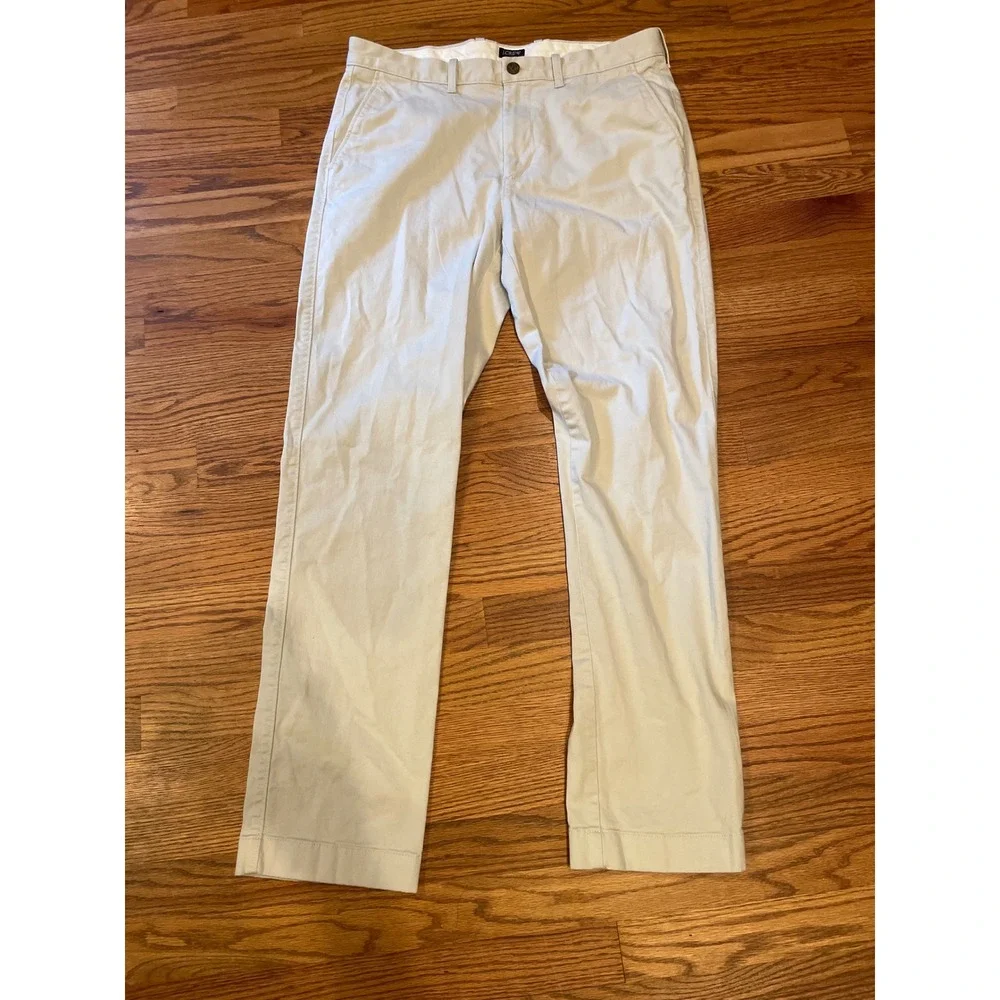 J. Crew Flex Mens Chino Pants 34x32 Beige Tan Straight Fit Flat Front Bundle 2